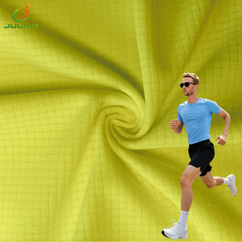 100% polyester fabric t shirt textile fabrics interlock knit Cycling jersey for sports 4 way stretch running t shirt fabric