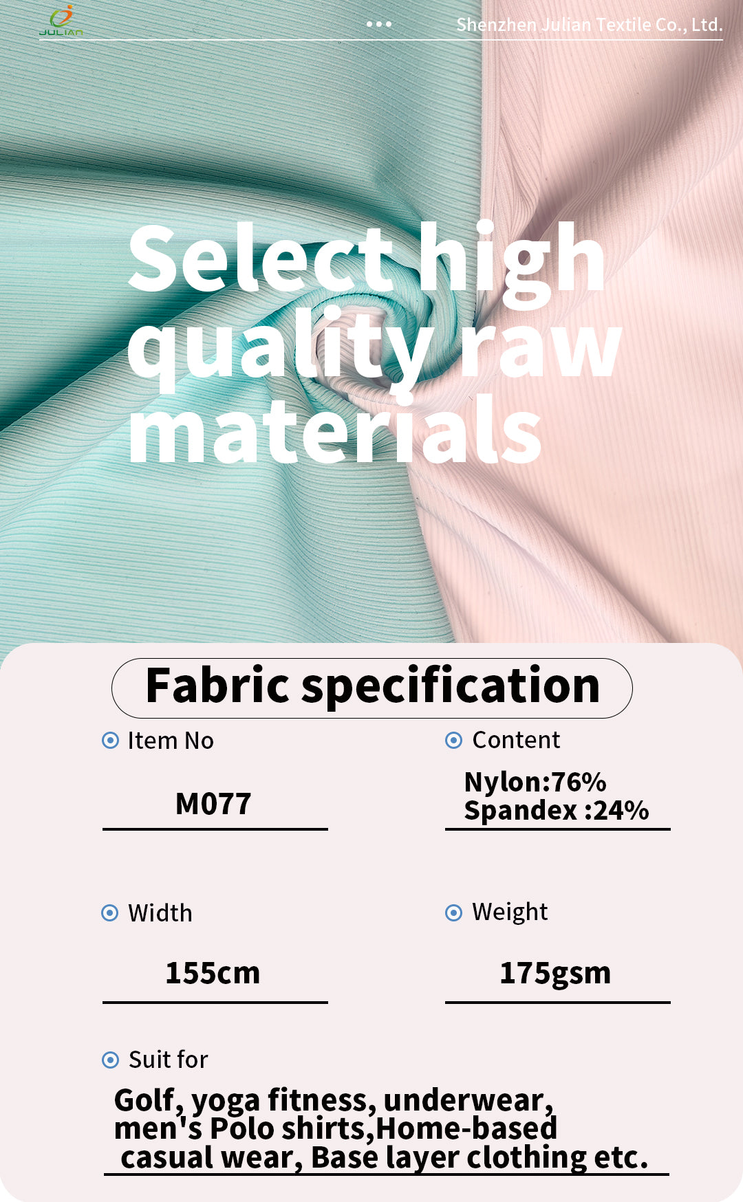 76%nylon 24% spandex  skin-friendly and smooth vertical drape effect four-way stretch moisture-wicking golf fabrics