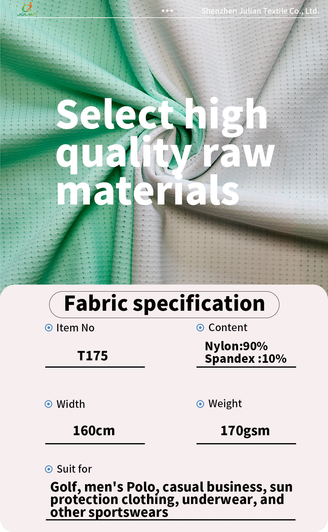 90% Nylon 10% spandex cool and breathable skin friendly comfort moisture-wicking vertical drape effect golf men's polo shirt fabrics