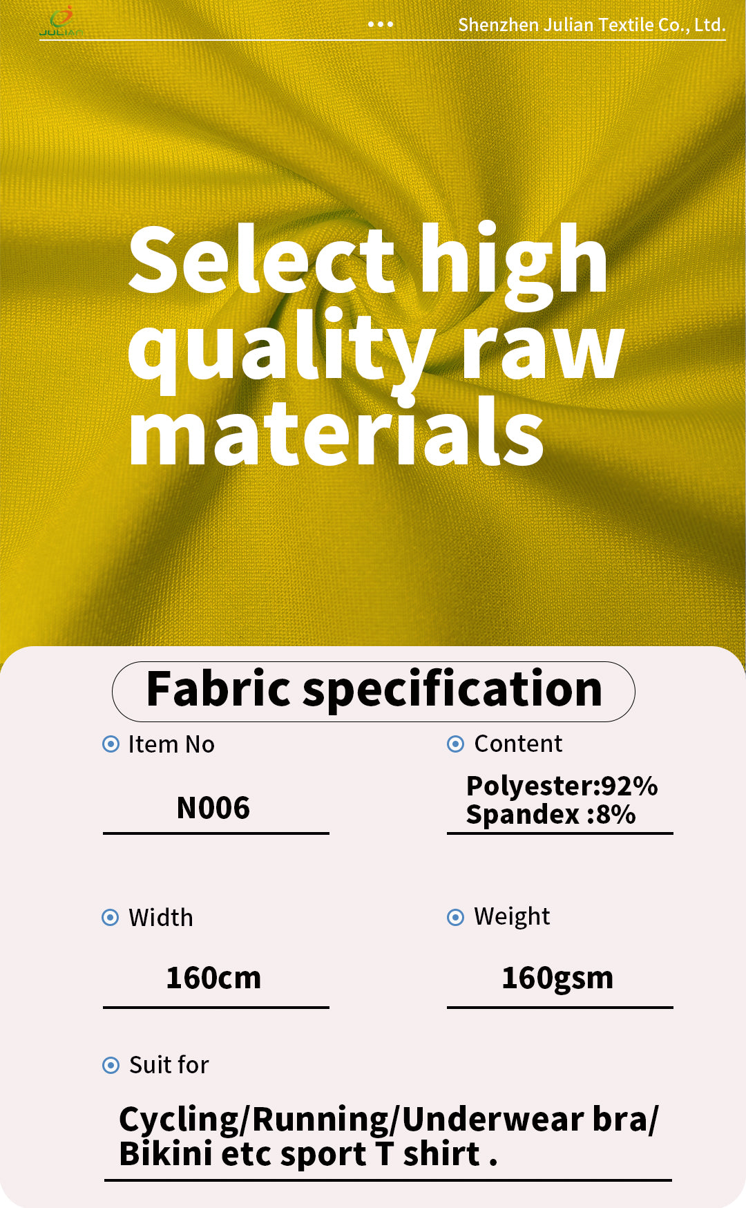 Knitted Bikini Fabrictextile Raw Material for Clothes Sport Shirt Fabrics in Yards OEM Running Material Men Underwear Fabric